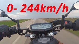 Yamaha MT-07 or FZ-07 - Acceleration 0-244km/h & Startup & Exhaust Sound & Burnout & Wheelie