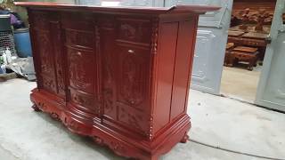Tủ Thờ Gỗ Giáng Hương, Mẫu Tủ Thờ Đẹp Cham Tam Đa ,Cham Rồng, Chạm Hạc Đồ Gỗ Phú Hải Sx
