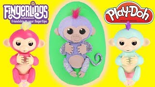 GIANT FINGERLINGS BELLA Play Doh Surprise Egg Opening with Monkey Mia, Coco and LOL Surprise Toys