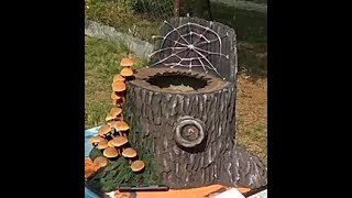 Грибы и Пенек из цемента своими руками.How to make a cement tree stump.