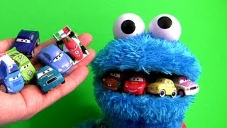 Cookie Monster Eats Cars Lightning McQueen Micro Drifters Mater Count N Crunch Playset Disney Pixar