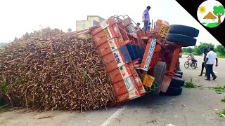 lorry accident with sugarcane load / truck accident with heavy load sugarcane - Come To Village