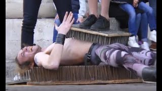 EVERYONE IS SHOCKED NEAR DEATH STREET PERFORMANCE BED OF NAILS BEST PERFORMERS CONVENT GARDEN LONDON