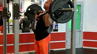 Жим штанги 100 кг с груди стоя на 5 раз. Strict Press from the rack 100 kg × 5 reps.