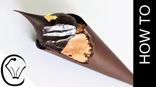 Eggless Mousse Filled Chocolate Cones Topped With Dark Chocolate Ganache Kisses