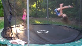 7 and 8 Year Old Gymnastics Tricks on Trampoline