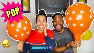 COUPLES BLOW TO POP BALLOON CHALLENGE! (SHE GAVE UP!!)