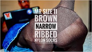 Mr Size 11 - Brown Narrow Ribbed Nylon Socks