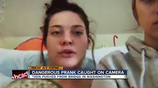 Teen badly injured after being pushed from bridge