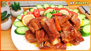 Cách Làm SƯỜN RIM DẦU HÀO mềm mại màu đẹp mắt -Không cần nước mắm hay nước tương-Braised Pork Ribs