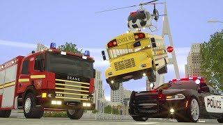 School Bus Billy Stuck in Arc, Fire Truck Frank, Police Car Help Him - Wheel City Heroes WCH Cartoon