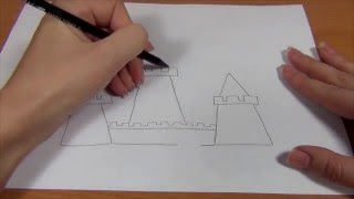 Обучающее видео для детей УЧИМСЯ РИСОВАТЬ ЗАМОК. Рисуем КАРАНДАШОМ ПОЭТАПНО ЗАМОК и разукрашиваем.