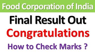 FCI Mains Final Result 2019 - 2020 Declared Check your Marks | FCI Check Final Cut Off Marks 2019
