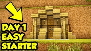 Minecraft FIRST DAY Starter Survival House Tutorial (How to Build)