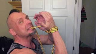 ESCAPE (BARELY) FROM SELF BONDAGE ROPE WRISTS TIE. (WARNING: CAUSES ROPEBURNS).