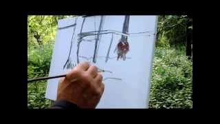 Plein air oil painting demonstration, a summer wood