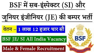 BSF SI Direct Recruitment 2019 - JE & Sub Inspector Vacancy at www.bsf.nic.in