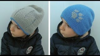 Двухсторонняя мужская шапка спицами.