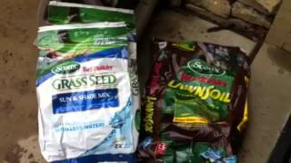 Scotts Turf Builder Grass Seed:  Seeding a thin lawn PART 1 or 4