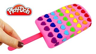 DIY Making Play-Doh Ice Cream Popsicle with Rainbow Hearts