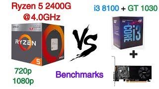 AMD Ryzen 5 2400G 4GHz  ( Vega 11 ) vs Intel i3 8100 + Nvidia GT 1030