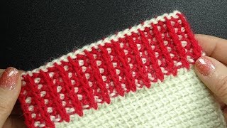 Имитация резинки тунисским крючком Tunisian crochet pattern 54