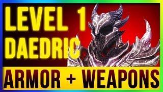 Skyrim Remastered Best DAEDRIC Weapons & Armor ALL Enchanted At LEVEL ONE! (Special Edition Build)
