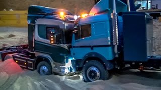 RC truck Scania got stuck!  Rescue ACTION with wheel loader!