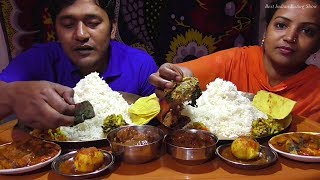 Couple Eating Show - Rice & Paratha with Gobi Manchurian - Egg Curry - Omelette Potato