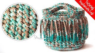 Сумка из трикотажной пряжи  с бахромой + узор крючком | Crochet Bag With T-shirt Yarn