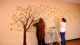 Dali Wall Decals - Tall Tree with Leaves Blowing in the Wind Installation
