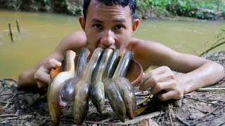 Cooking ells soup near river in forest | wilderness life