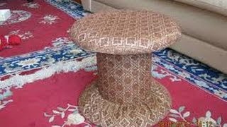 Пуфик своими руками из катушки практически без затрат