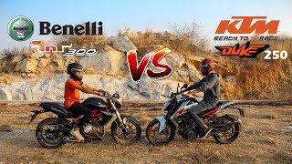 2017 KTM duke 250 vs Benelli TNT 300| Drag race and exhaust note comparison.