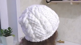 Женская шапка с косами. Вяжем спицами