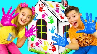 Sasha y sus amigos pintan casitas de cartón y compiten entre ellas