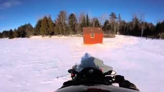 Polaris Adventure 550 pulling Ice Shanty out for 2016 Ice Fishing Season