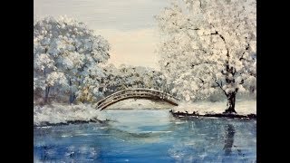Зимний пейзаж акрилом. Лимитированная палитра. Winter scene in acrylic,, limited palette