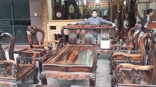 Bộ bàn ghế gỗ mun cột 12 gồm 10 món (QUỐC ĐÀO) (Đồ Gỗ Thành Luân)18-1-2015