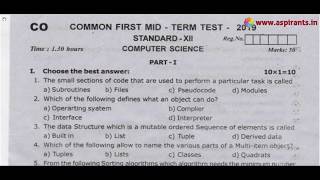 12th Computer Science First Mid Term Question Paper 2019-20 | Coimbatore District | English Medium