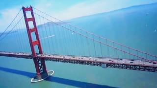 Helicopter flight around and under the San Francisco Golden Gate Bridge