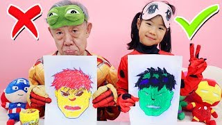 슈퍼히어로 헐크 아이언맨 스파이더맨 3마커 챌린지 Superhero 3 Marker Challenge Fun With Spider Man Iron Man - 로미유스토리