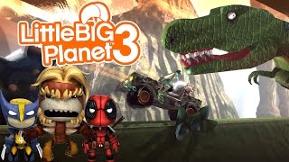 Little Big Planet 3 (PS4) Multiplayer Gameplay: CRAZY T-REX ON THE LOOSE!!!