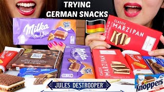 ASMR TRYING GERMAN SNACKS (MILKA CHOCOLATE, BISCUITS, COOKIES) 리얼사운드 먹방 | Kim&Liz ASMR