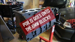 High-temp POR-15 paint goes on the BMW M50 engine block!