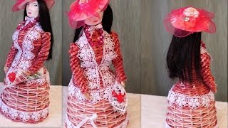 Плетение из газет кукла барышня мастер класс weaving newspapers Trenzado plano con periodicos