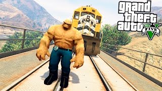 GTA 5 Моды: Существо из Фантастической Четверки - Существо против Поезда!