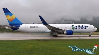 Incredible! Close-up! Condor Boeing 767 Wet Takeoff! With Huge Spray!
