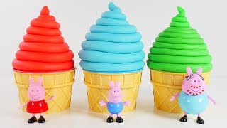 PEPPA PIG Best Learning Videos for COLORS - Peppa Play Doh Ice Cream Surprise Eggs