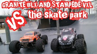 Arrma granite blx and traxxas stampede at the skate park killer jumps